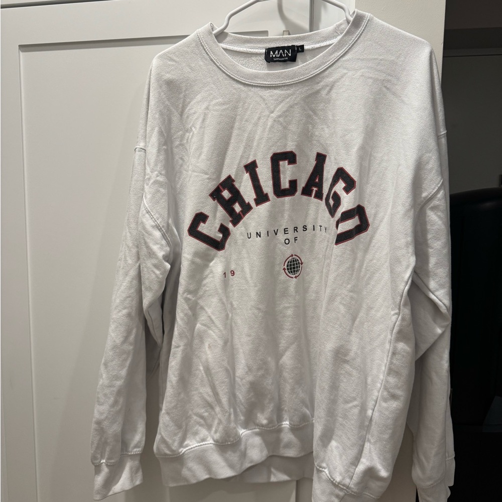 Boohoo White and Red University Sweatshirt